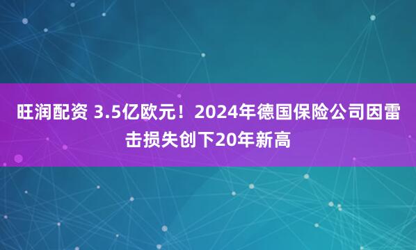 旺润配资 3.5亿欧元！2024年德国保险公司因雷击损失创下20年新高