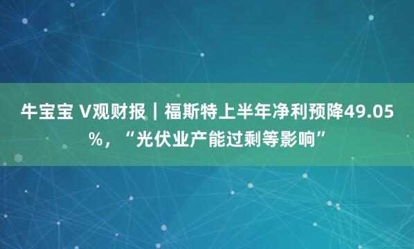 牛宝宝 V观财报｜福斯特上半年净利预降49.05%，“光伏业产能过剩等影响”